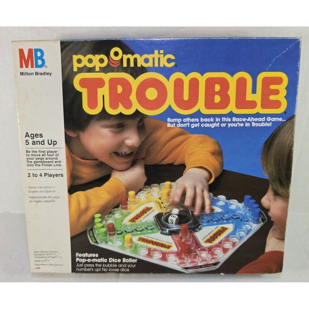 Vintage 1986 Trouble Board Game Pop O Matic Milton Bradley Complete Works